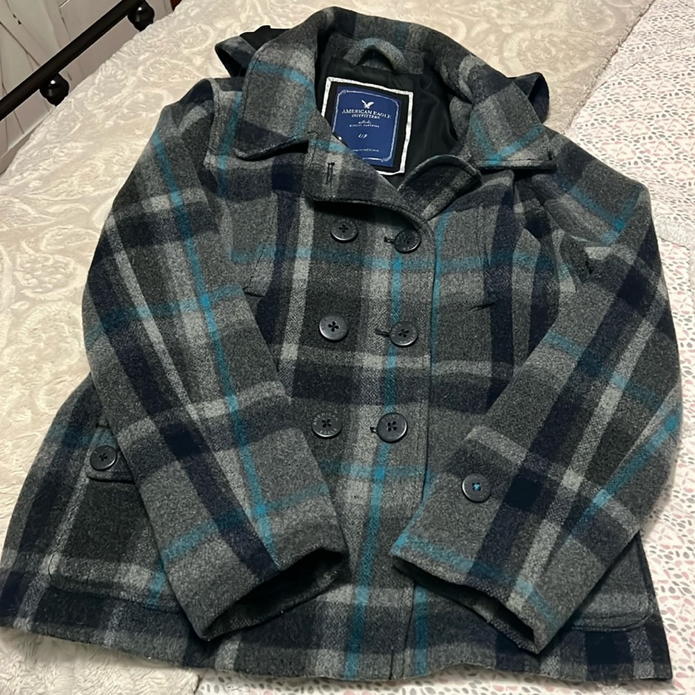 AE American Eagle Outfitters Wool Plaid Peacoat 🧥L